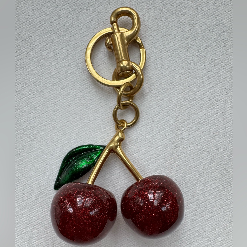 Brand New Cherry Keychain Bag Charm Glittery Cherries With Gold Hardware 55